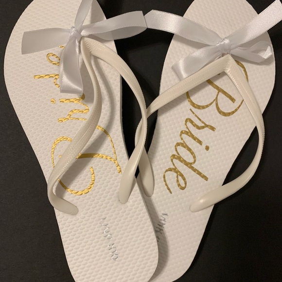 New White Old Navy Flip Flops with “Bride”, size 9 - Picture 1 of 5